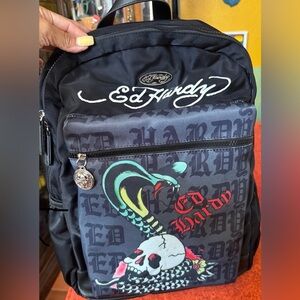 Ed Hardy Black Backpack with Snake and Skull Design